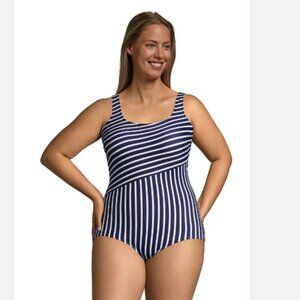 Land's End LIKE NEW plus size 18 full coverage stripe one piece swimsuit